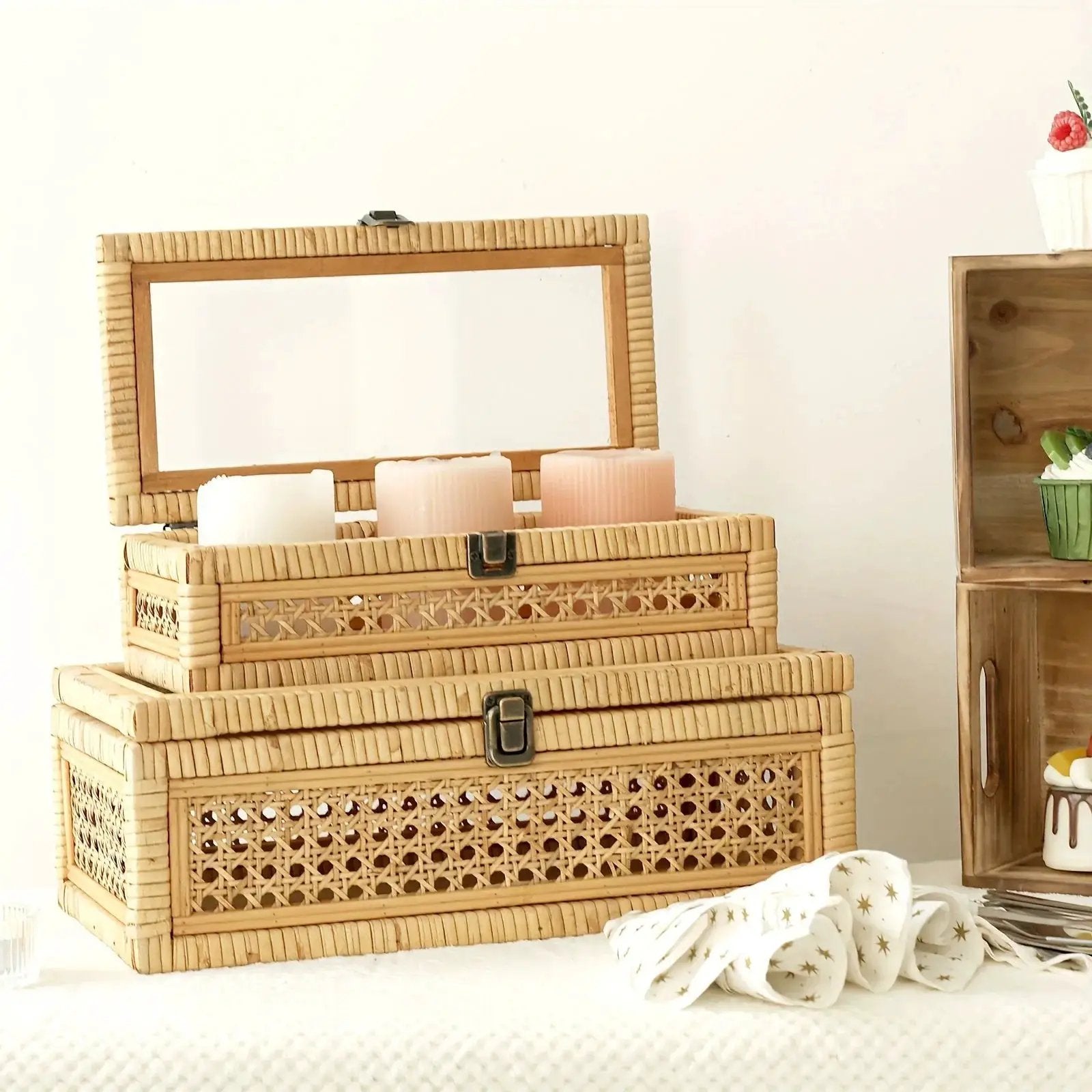 Stacking Boxes - Glass Top Rattan Set by House Of Avana