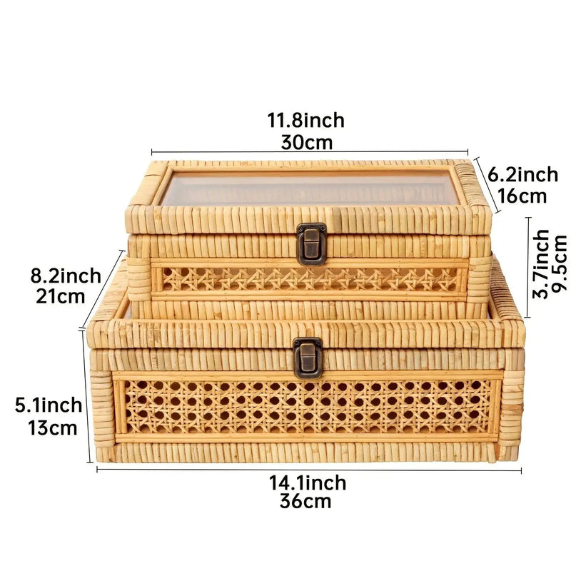 Stacking Boxes - Glass Top Rattan Set by House Of Avana