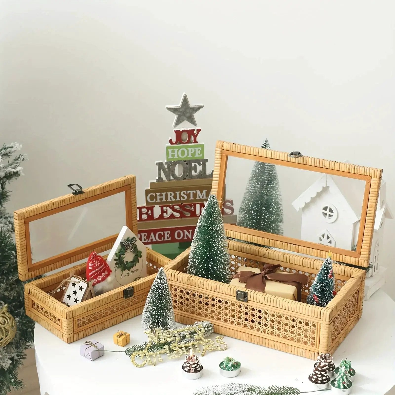 Stacking Boxes - Glass Top Rattan Set by House Of Avana