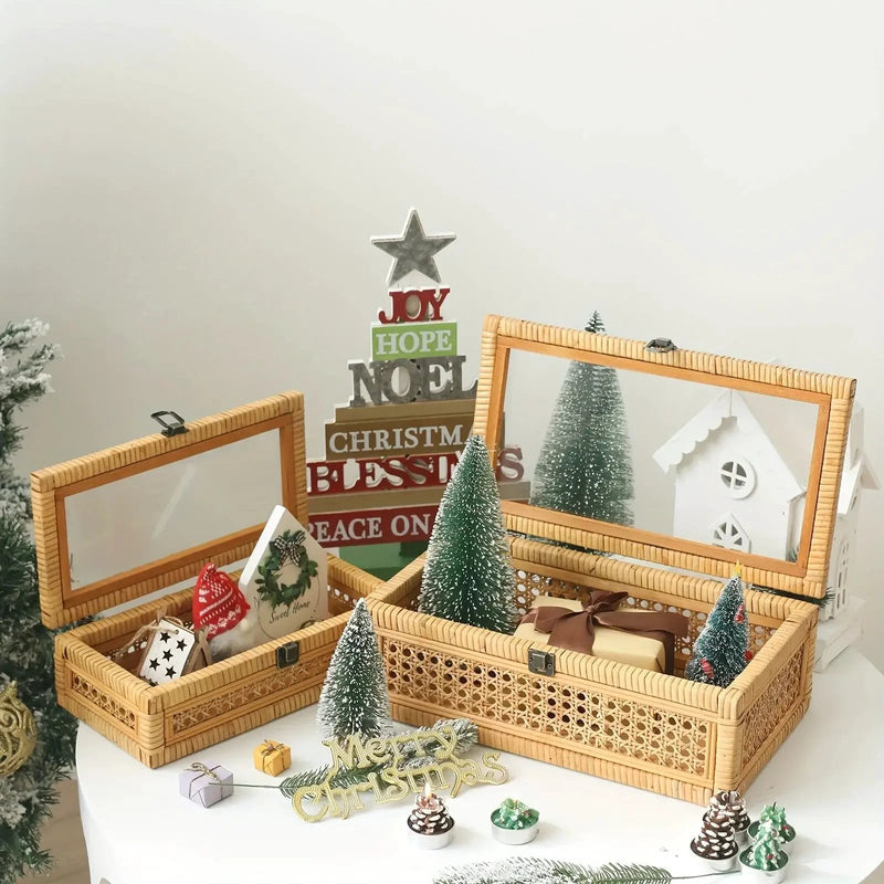 Stacking Boxes - Glass Top Rattan Set by House Of Avana