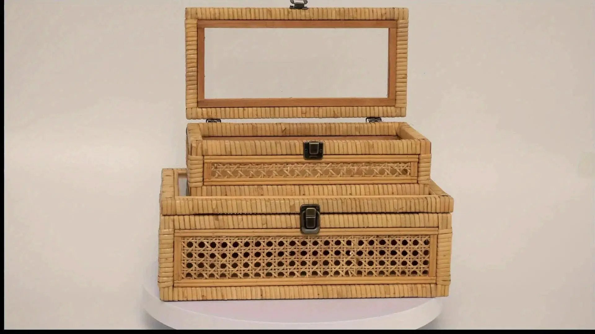 Stacking Boxes - Glass Top Rattan Set by House Of Avana