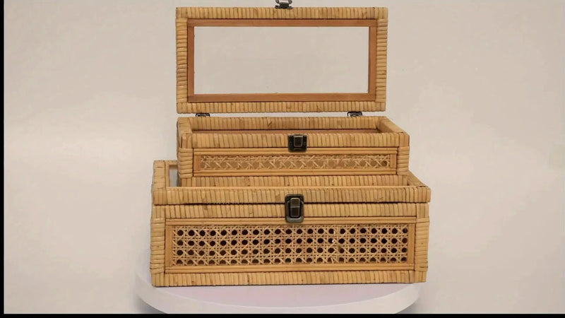 Stacking Boxes - Glass Top Rattan Set by House Of Avana