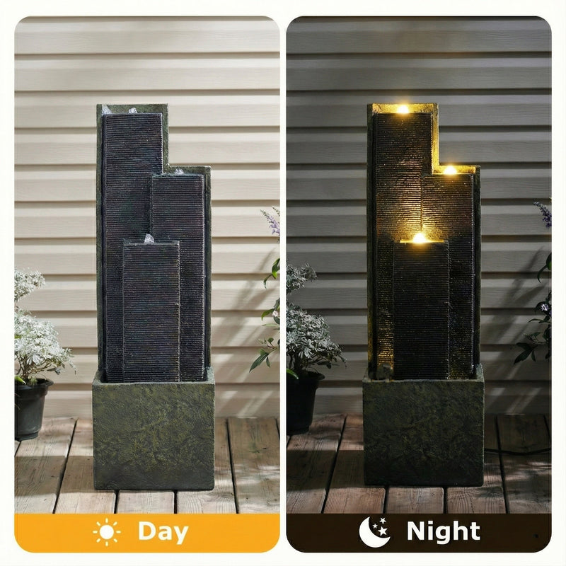Resin Slate Water Wall Fountain 3 Column Top Lit, photo 5 of 7