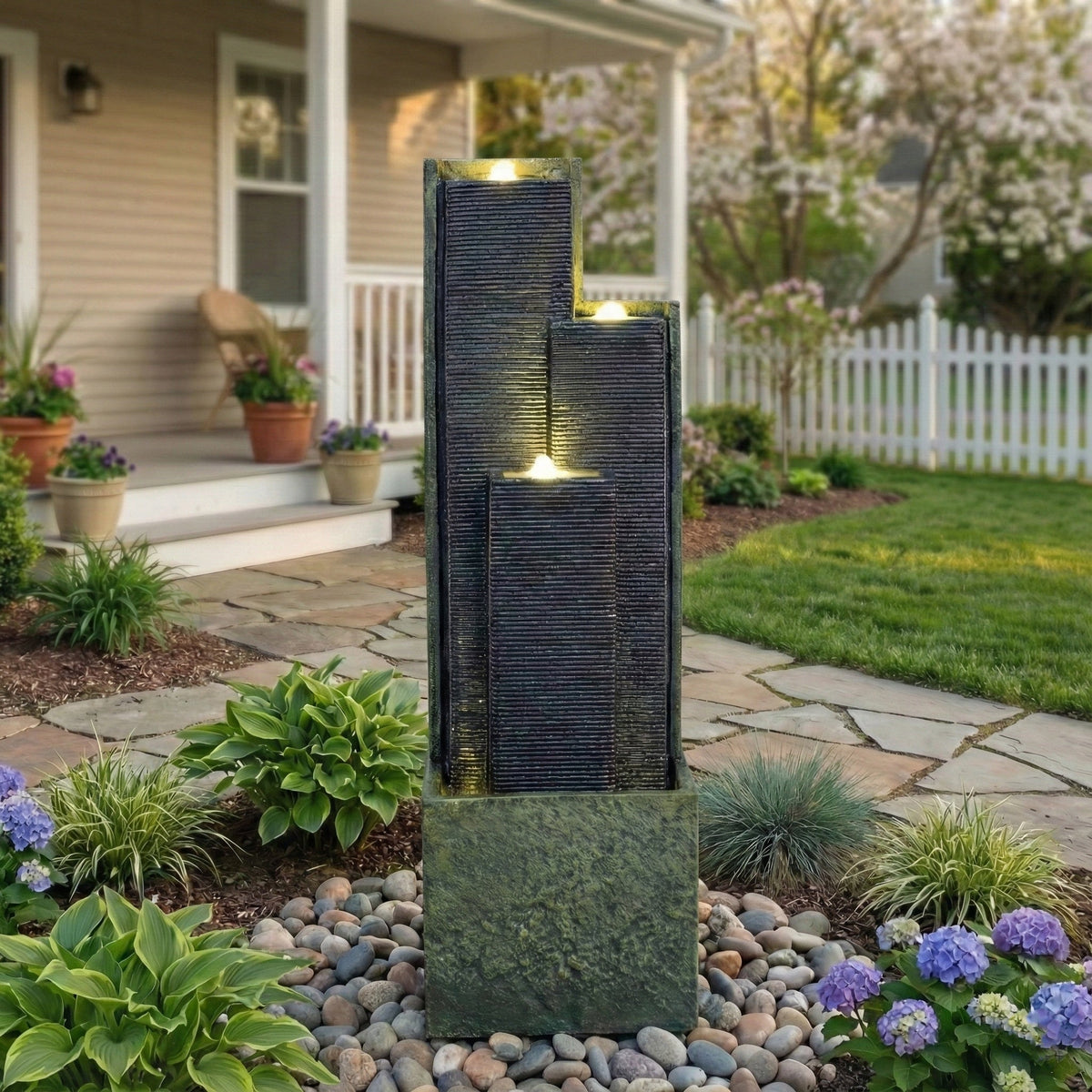 Resin Slate Water Wall Fountain 3 Column Top Lit, photo 6 of 7