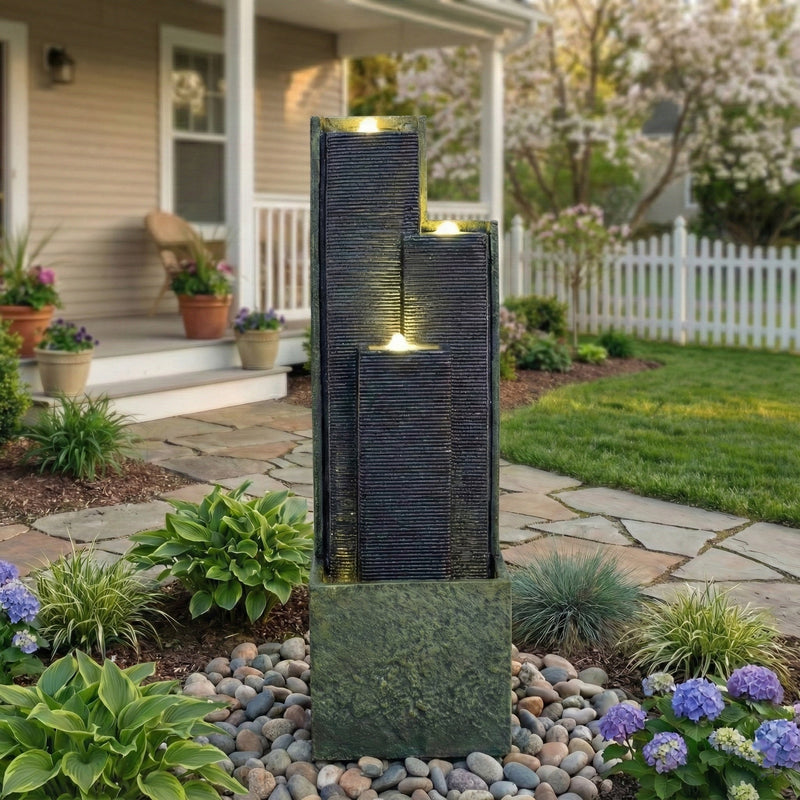 Resin Slate Water Wall Fountain 3 Column Top Lit, photo 6 of 7