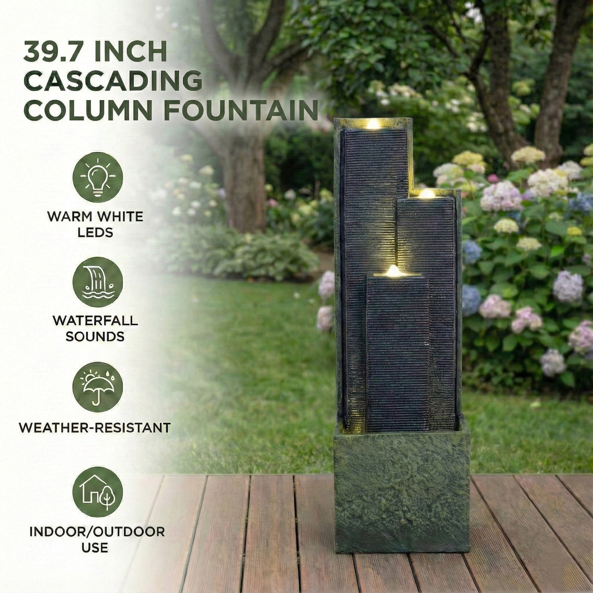 Resin Slate Water Wall Fountain 3 Column Top Lit, photo 2 of 7