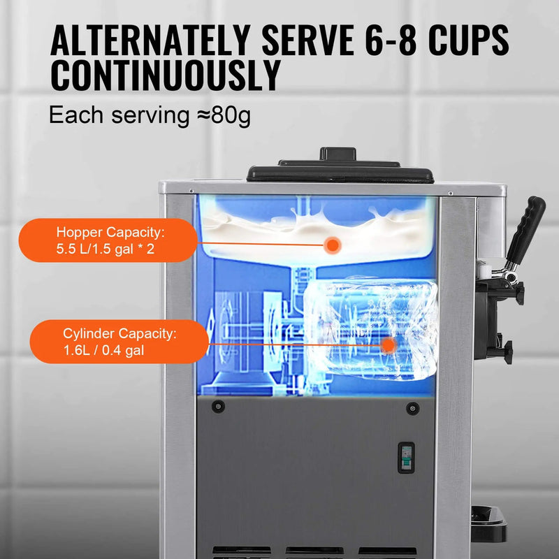 Stainless Steel Commercial 21-31 L/H 3-Flavor Soft Serve Ice Cream Machine Maker (SAK65291) by SAKSBY WHOLESALE