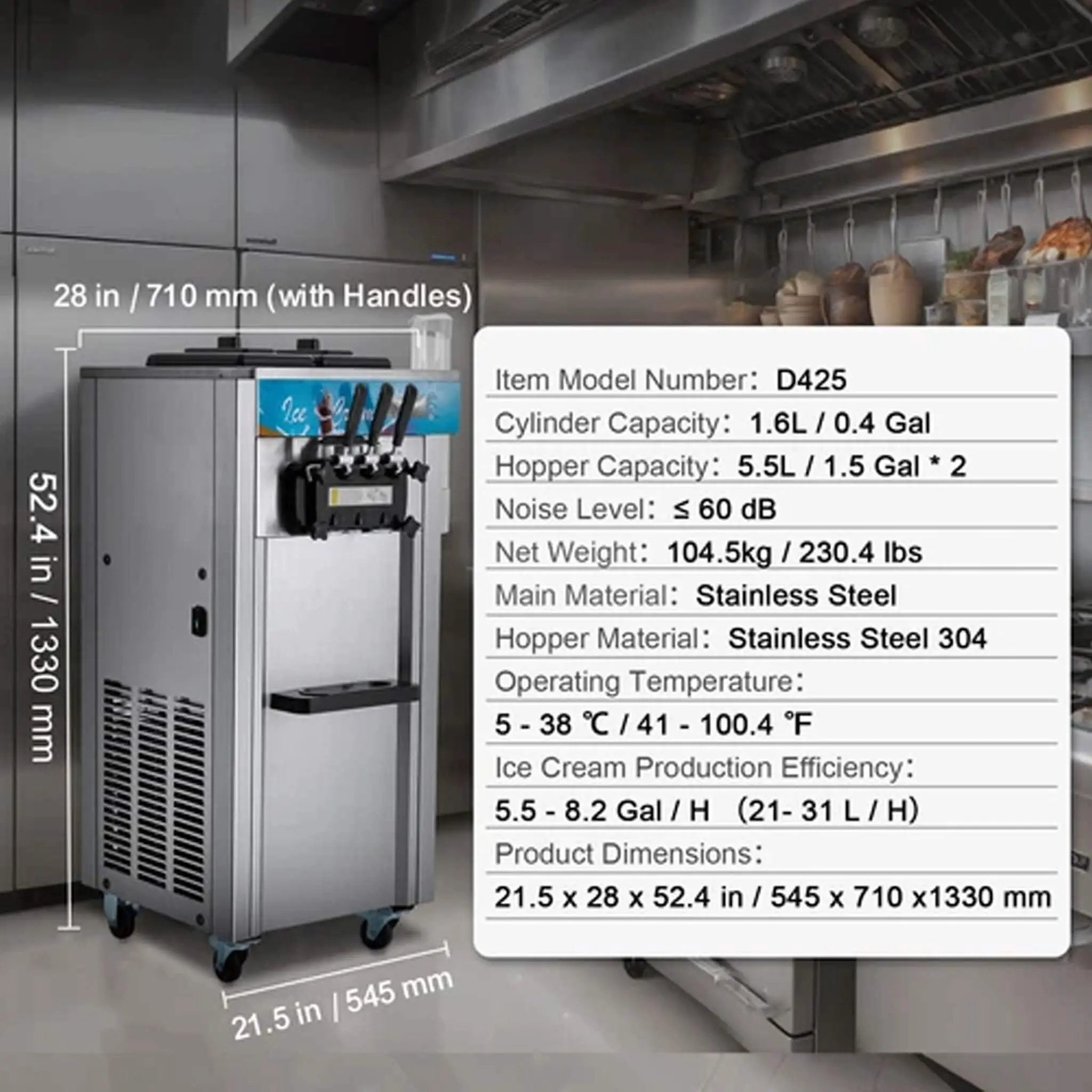 Stainless Steel Commercial 21-31 L/H 3-Flavor Soft Serve Ice Cream Machine Maker (SAK65291) by SAKSBY WHOLESALE
