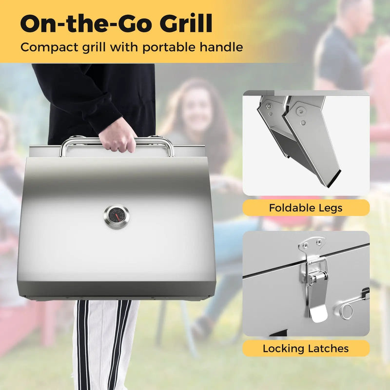 Stainless Steel Propane Grill with Lid for Outdoor Camping Tailgating Picnic Party-Silver by DirectDeals