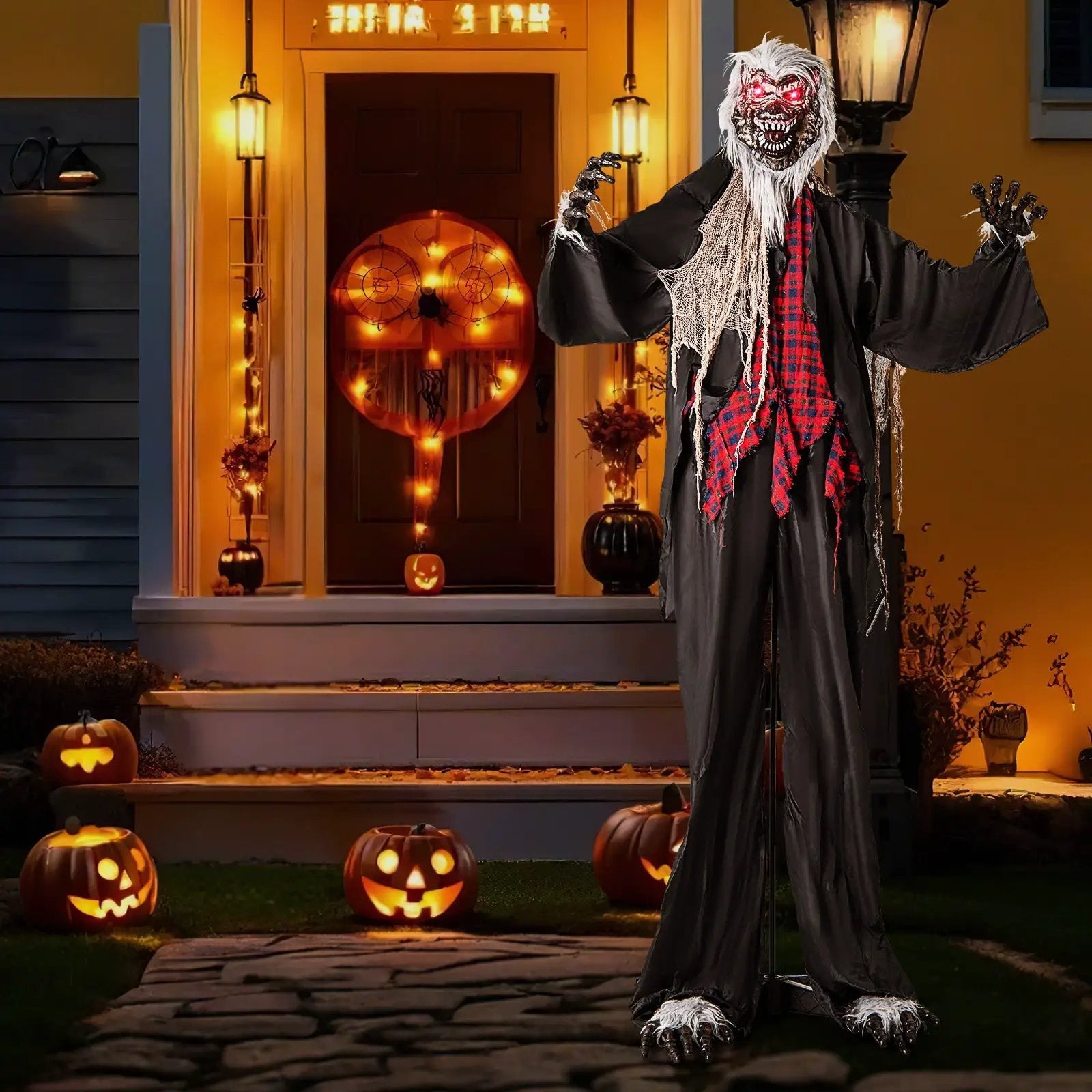 8.2 FT Standing Animatronic Werewolf with Howling Sounds Red Flashing Eyes and Poseable Arms by DirectDeals