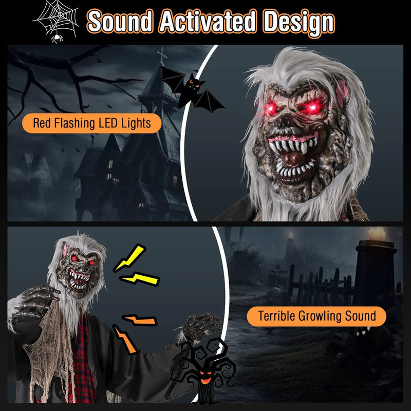 8.2 FT Standing Animatronic Werewolf with Howling Sounds Red Flashing Eyes and Poseable Arms by DirectDeals