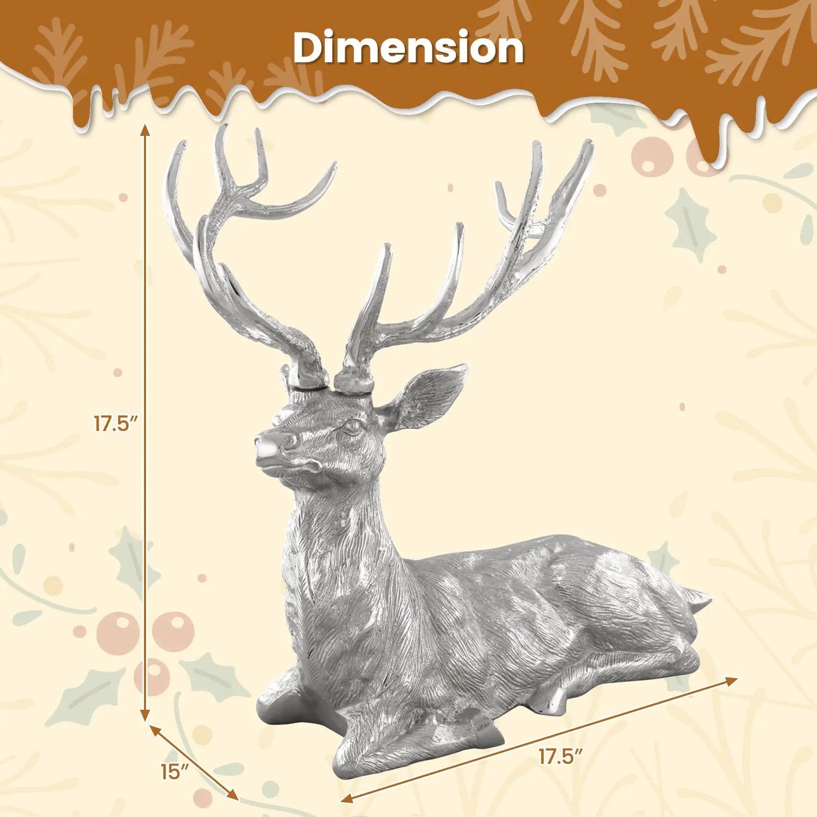 Standing Reindeer Statue Aluminum Deer Sculpture for Indoors Christmas Decor by DirectDeals