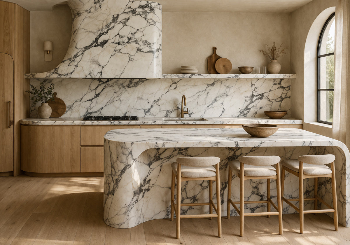 Statuario Corchia Classic Polished Marble Slab Random 3/4 room scene 2