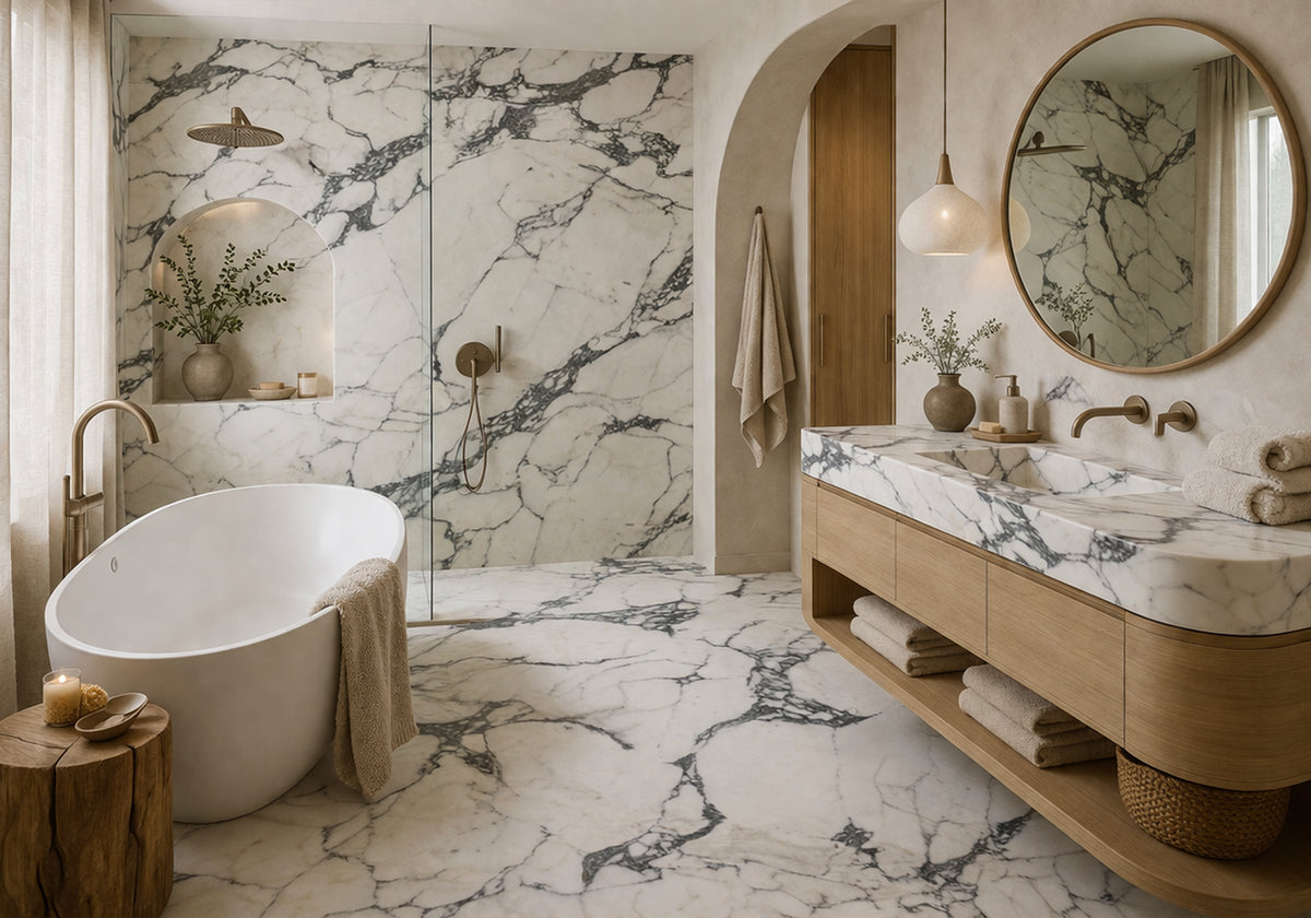 Statuario Corchia Classic Polished Marble Slab Random 3/4 room scene 3