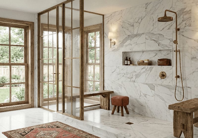 Statuario Honed Marble Slab Random room scene 2