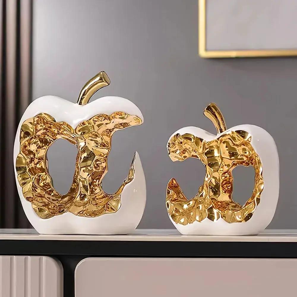 Modern Ceramic Apple Sculpture with Gold Abstract Center by House Of Avana