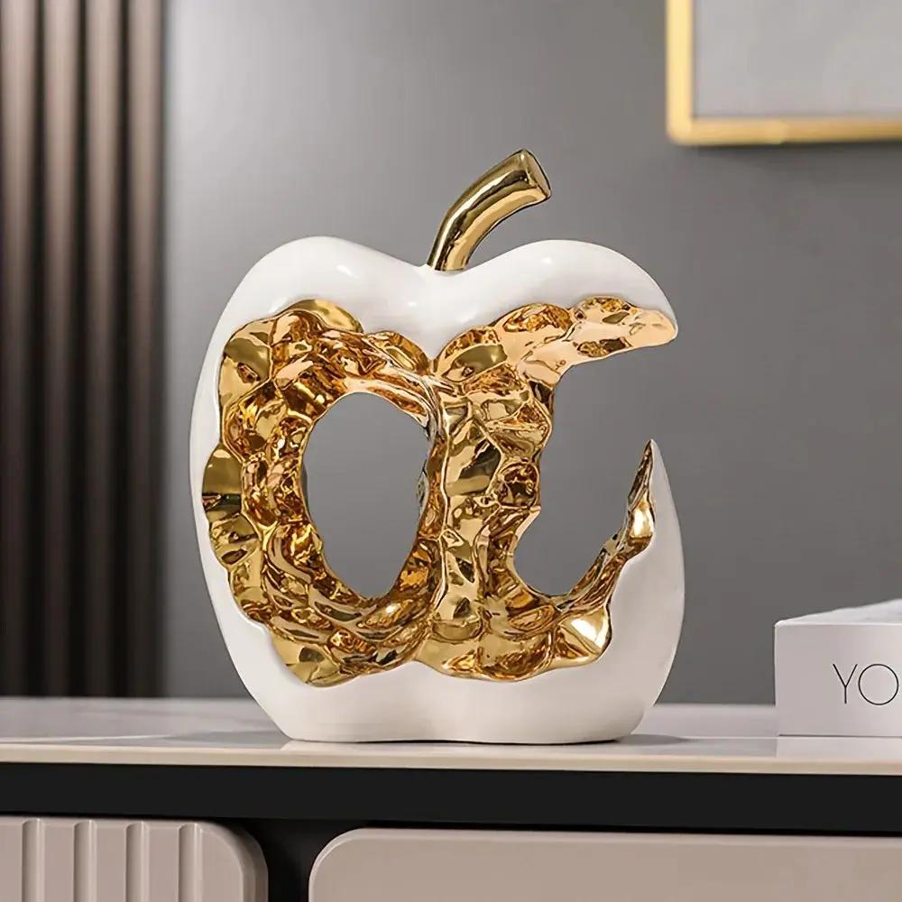Modern Ceramic Apple Sculpture with Gold Abstract Center by House Of Avana