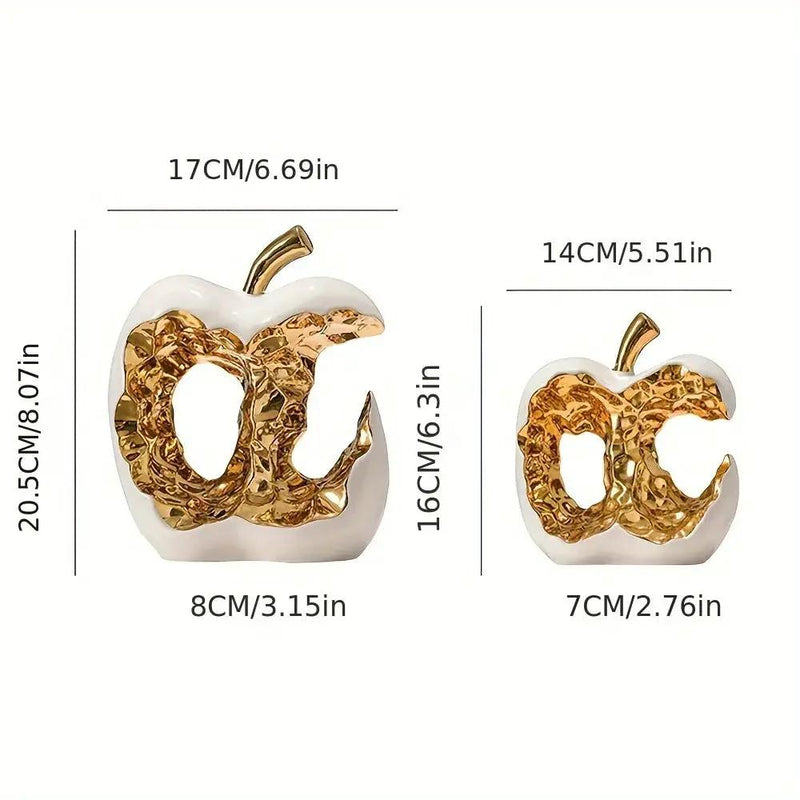 Modern Ceramic Apple Sculpture with Gold Abstract Center by House Of Avana