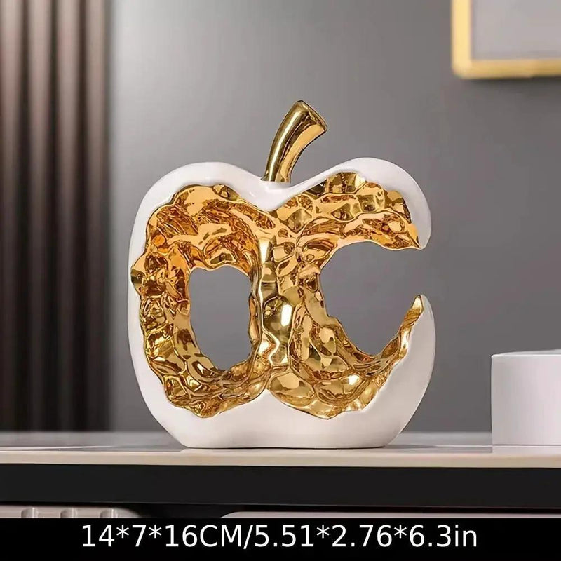 Modern Ceramic Apple Sculpture with Gold Abstract Center by House Of Avana