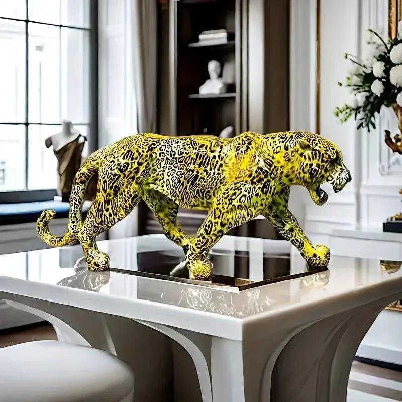 Colorful Leopard Figurine Decorative Animal Sculpture by House Of Avana