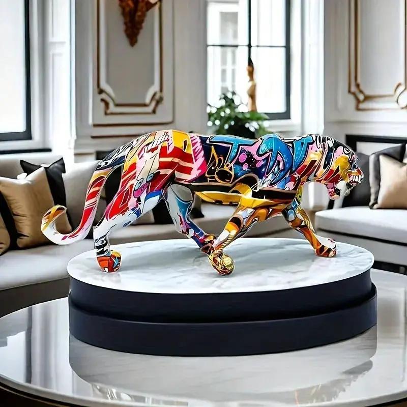 Colorful Leopard Figurine Decorative Animal Sculpture by House Of Avana