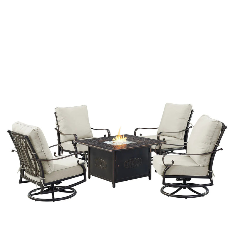 Black Aluminum Fire Table Set with Four Club Chairs by Sharicks