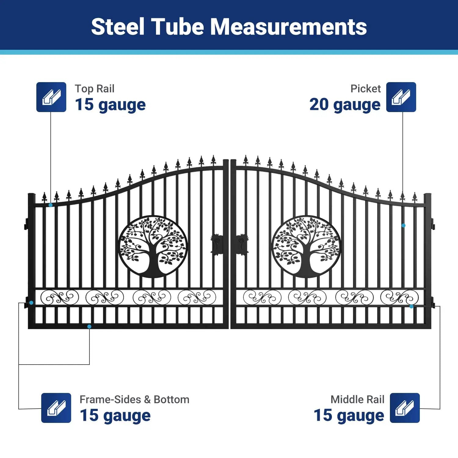 16x8 ft Steel Dual Swing Driveway Gate with Tree Pattern by Chery Industrial