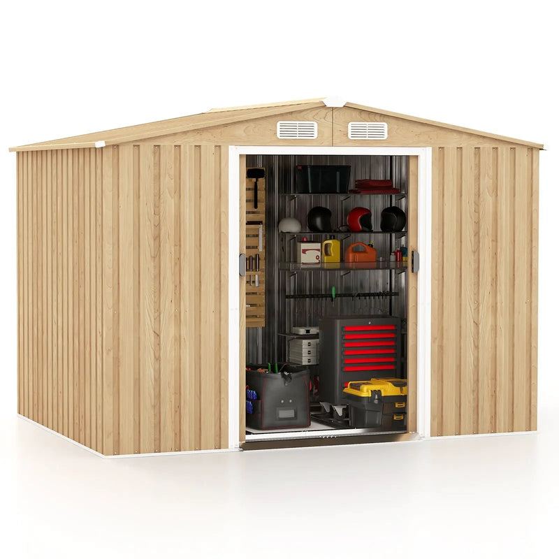 Weather Resistant Galvanized Steel Shed with Tilted Roof for Backyard Garden Patio Lawn-Natural by DirectDeals