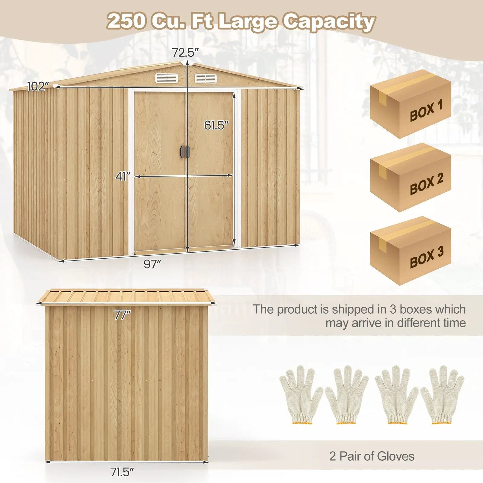 Weather Resistant Galvanized Steel Shed with Tilted Roof for Backyard Garden Patio Lawn-Natural by DirectDeals