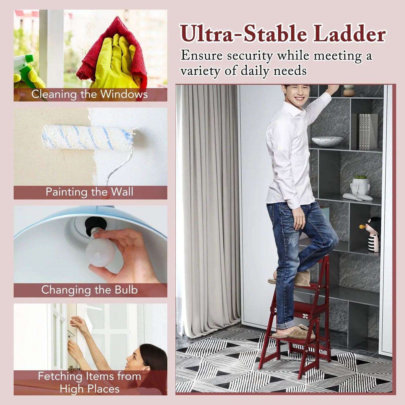 Multifunctional 3-in-1 Ladder Chair Display Plant Stand for Library Kitchen Office by DirectDeals
