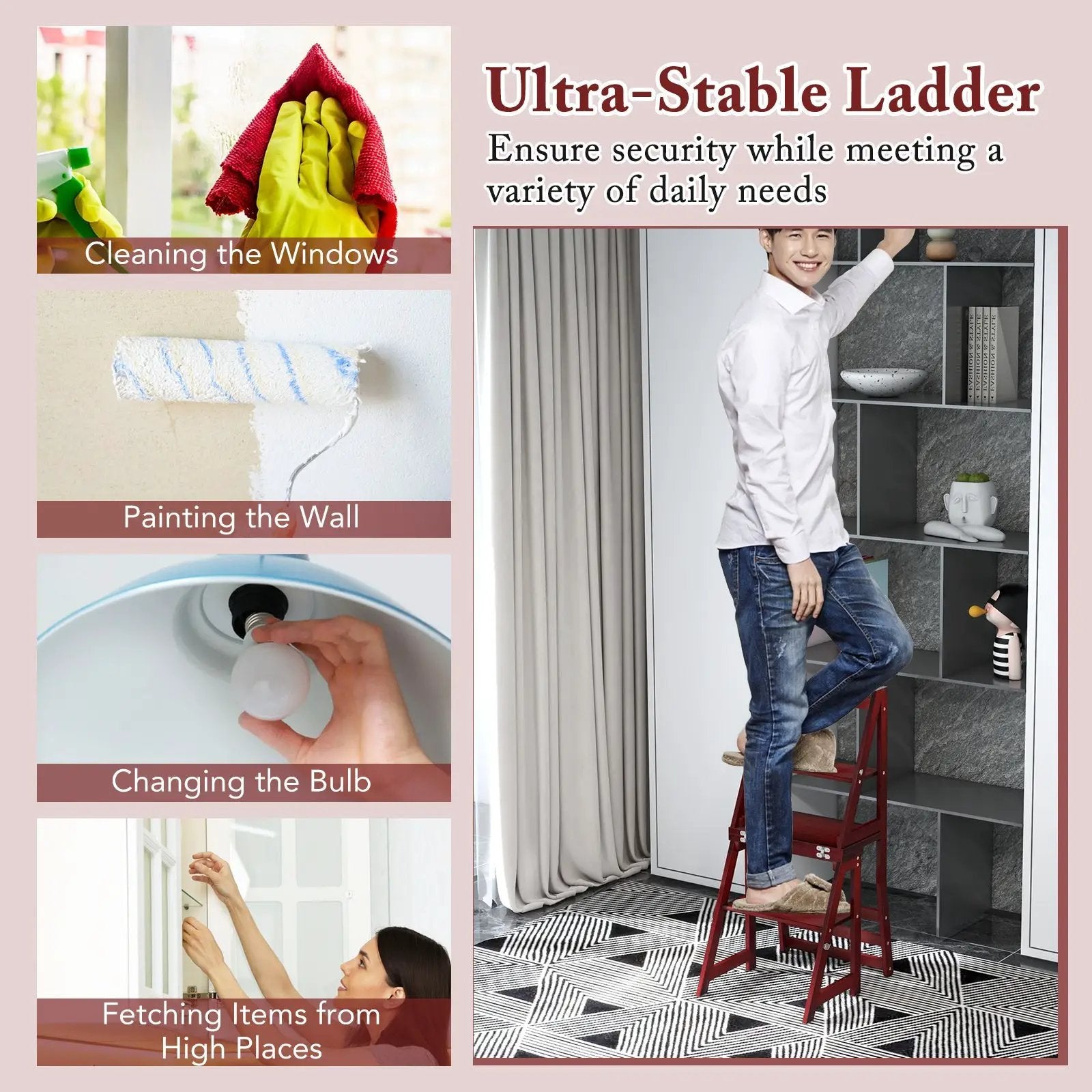 Multifunctional 3-in-1 Ladder Chair Display Plant Stand for Library Kitchen Office by DirectDeals