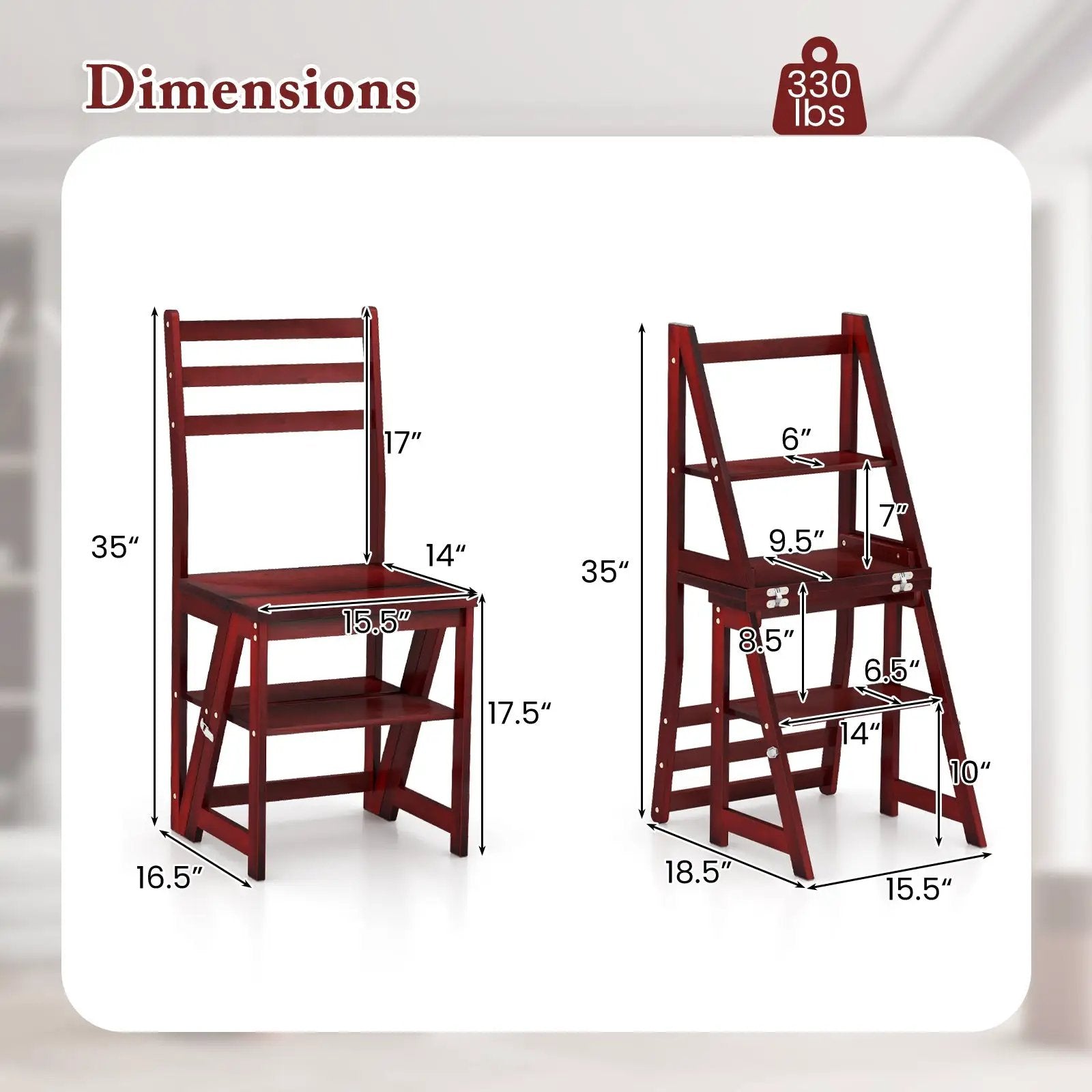 Multifunctional 3-in-1 Ladder Chair Display Plant Stand for Library Kitchen Office by DirectDeals