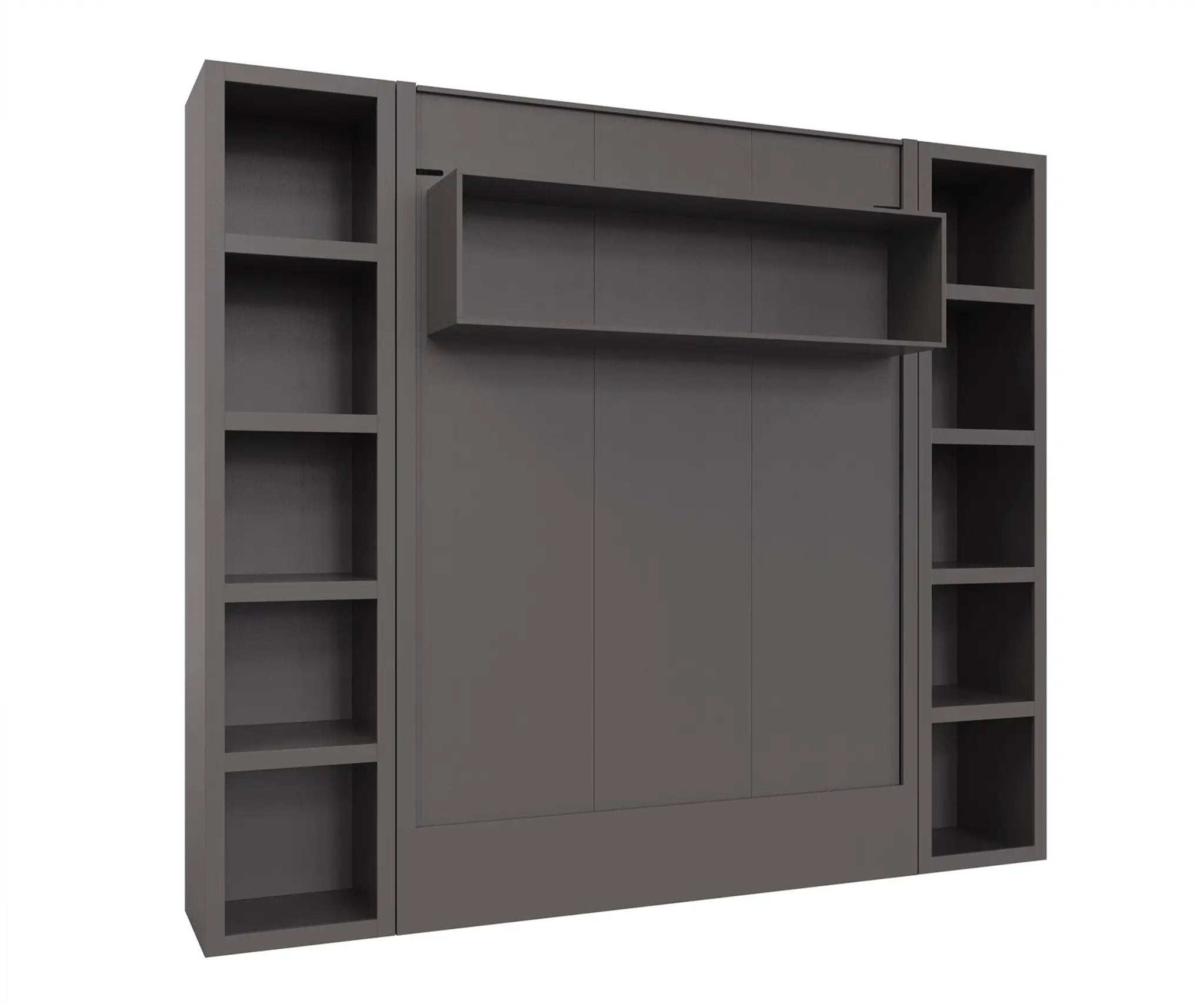 Easy-Lift Full Murphy Wall Bed in Dark Grey with Two Bookshelves by Sharicks