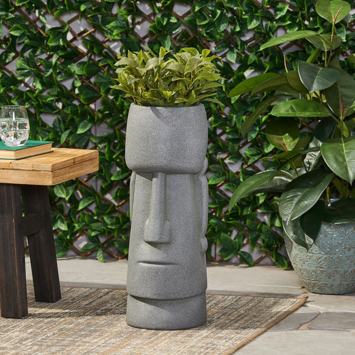 Stone Gray Flower Planter with Textured Cast Stone Finish - Tall, photo 2 of 13