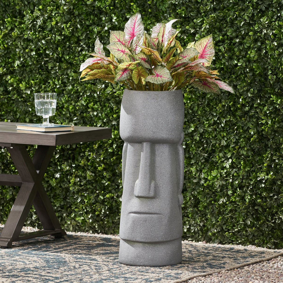 Stone Gray Flower Planter with Textured Cast Stone Finish - Tall, photo 3 of 13