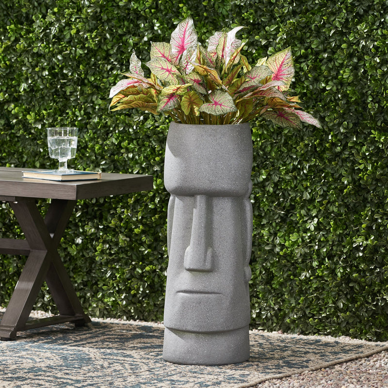 Stone Gray Flower Planter with Textured Cast Stone Finish - Tall, photo 3 of 13