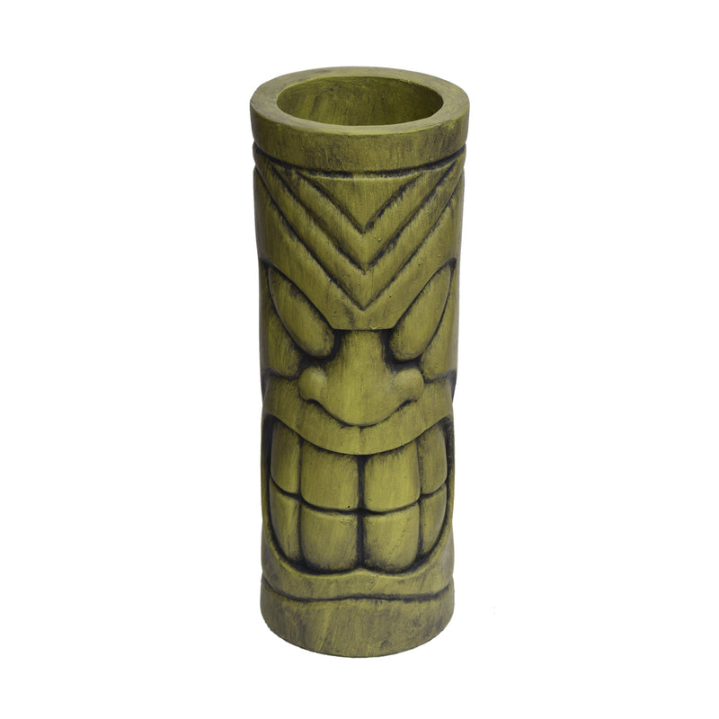 Stone Statue Urn Planter with Tiki Face Design - Antique Green