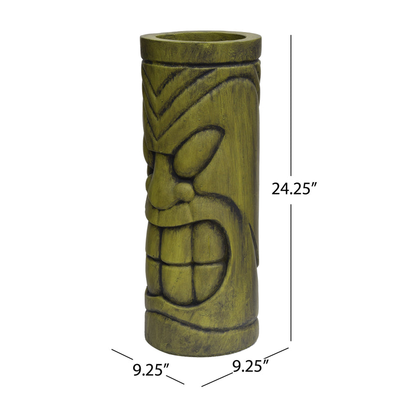 Stone Statue Urn Planter with Tiki Face Design - Antique Green, photo 6 of 10
