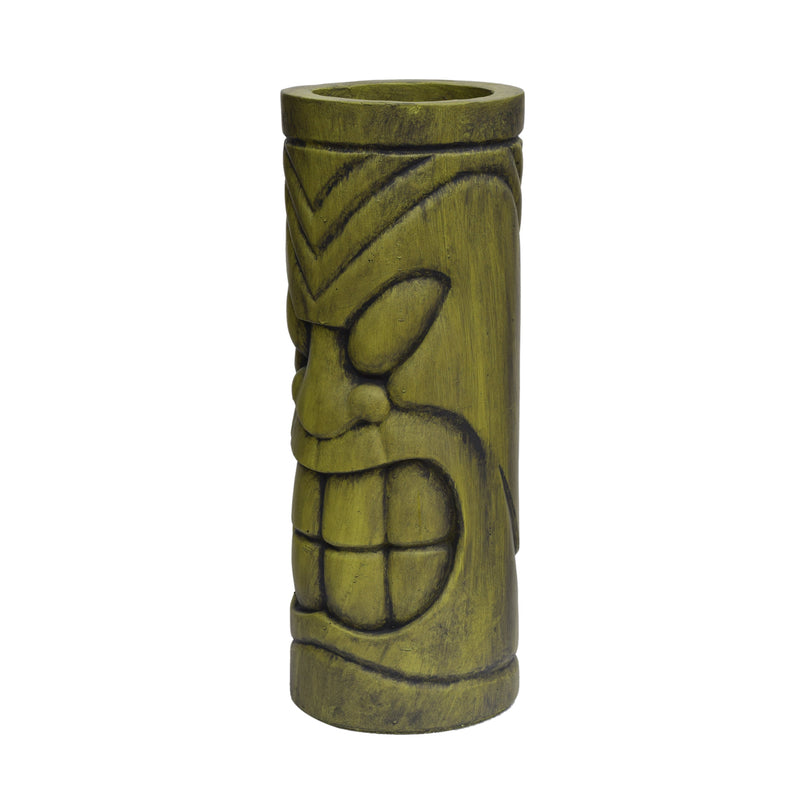 Stone Statue Urn Planter with Tiki Face Design - Antique Green, photo 7 of 10