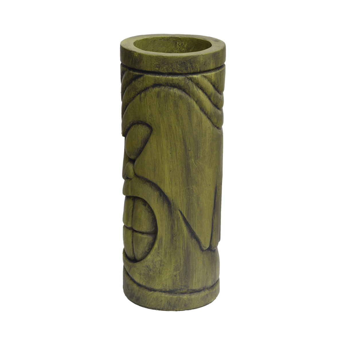 Stone Statue Urn Planter with Tiki Face Design - Antique Green, photo 8 of 10