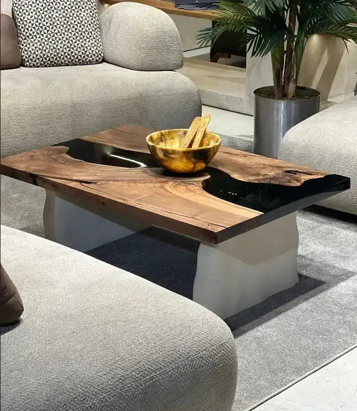 Epoxy-Resin Walnut Coffee Table With Stone Looking Legs by Gizz