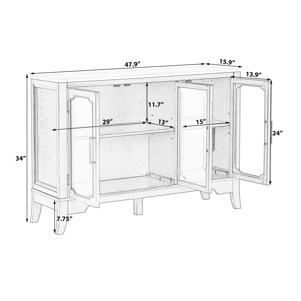 Storage Cabinet 3 Doors Stylish Style White, photo 3 of 15