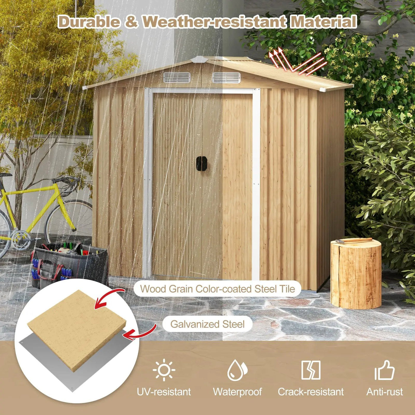 6 x 4 Feet Galvanized Steel Storage Shed with Lockable Sliding Doors by DirectDeals