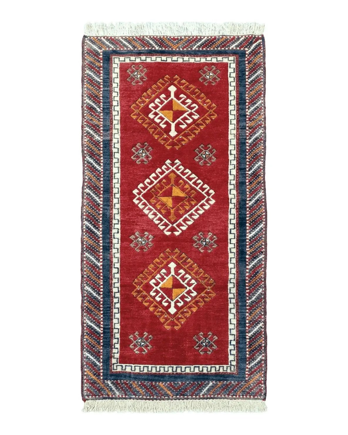 Vintage Turkish Kazak Rug 2.5 x 5 Red Wool Carpet Medallions Runner Geometric by Jewel Rugs