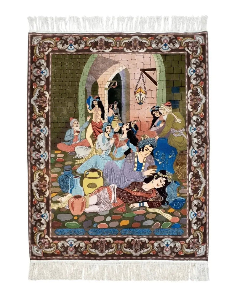 Semi Antique Persian Isfahan Pictoral Rug 4.10x6.1, Wool Handmade High Quality Decorative Carpet by Jewel Rugs