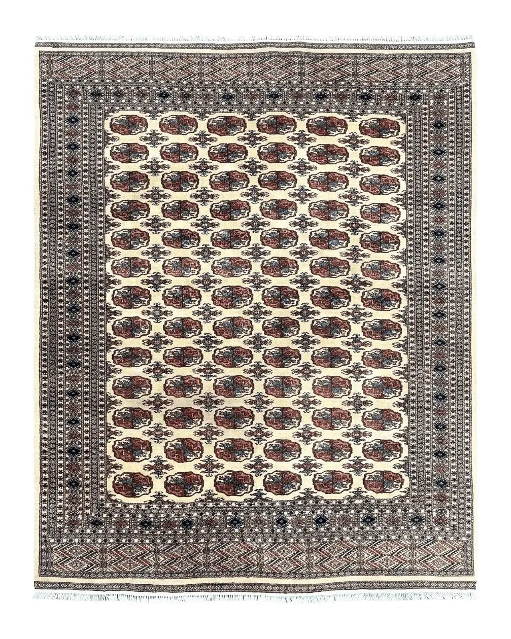 Pakistani Bokhara Rug 8x10, Wool Turkoman Carpet, Ivory/Cream by Jewel Rugs