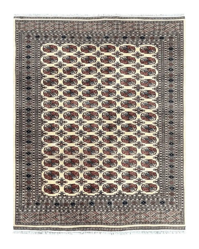 Pakistani Bokhara Rug 8x10, Wool Turkoman Carpet, Ivory/Cream by Jewel Rugs