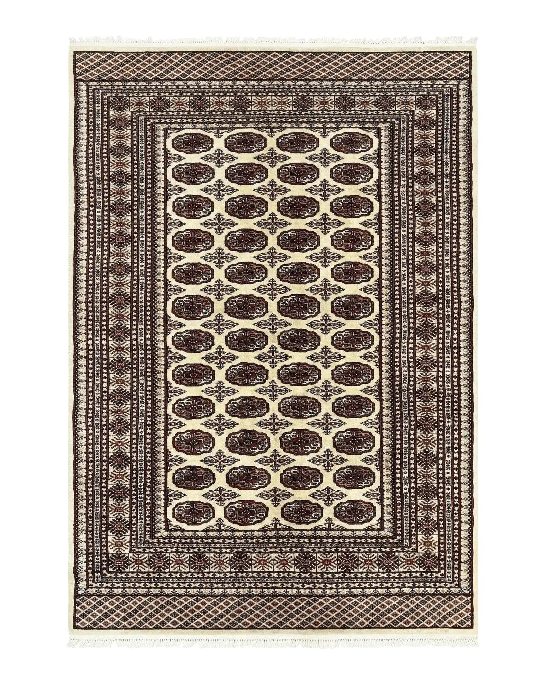 Pakistani Turkoman Rug 6x9, Cream and Red Hand Knotted Wool Oriental Carpet, Yamud Rug, Tribal Rug 6 x 9, Bohemian Area Rug, Bokhara Rug by Jewel Rugs