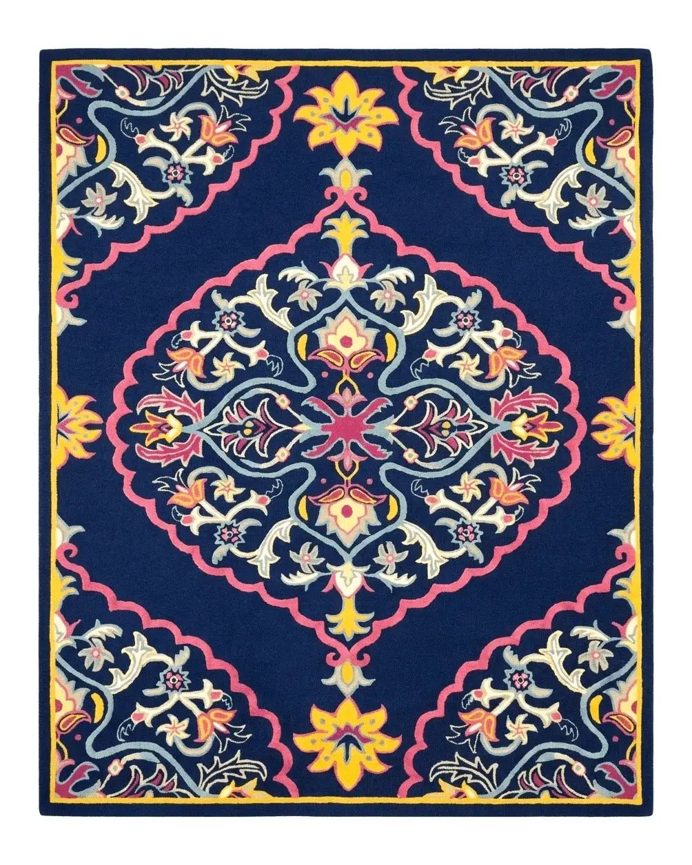 Safavieh Rug 8x10 Belagio Collection, Navy Blue Pink Yellow, Power-Loomed Wool Carpet, Floral Area Rug, Modern Rug, Room Sized 8 x 10 ft Rug by Jewel Rugs