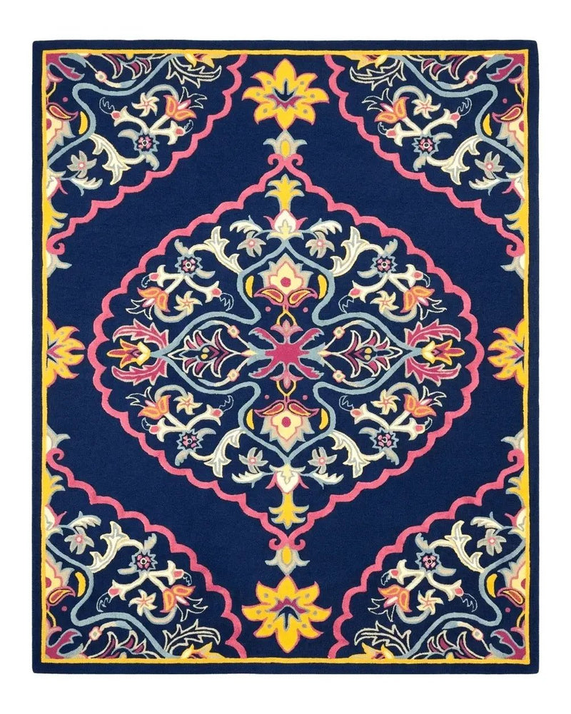 Safavieh Rug 8x10 Belagio Collection, Navy Blue Pink Yellow, Power-Loomed Wool Carpet, Floral Area Rug, Modern Rug, Room Sized 8 x 10 ft Rug by Jewel Rugs